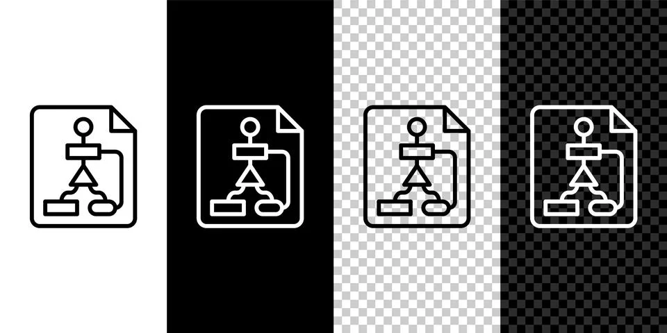 Set line Tile flowchart for program design or process management plan icon Illustration