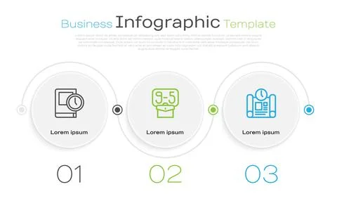 Set line Time for book, From 9 and Project time plan. Business infographic Ilustración de archivo