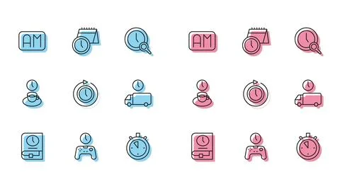 Set line Time for book, Gamepad of time, Morning, Stopwatch, Clock with arr.. イラスト素材