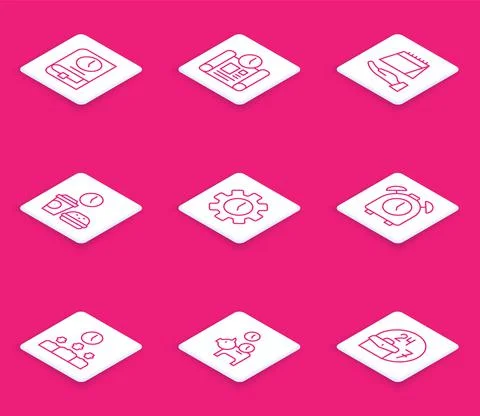 Set line Time for book, Project time plan, Calendar, Fast food, Management Ilustración de archivo