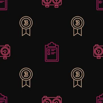 Set line Time chess clock, Medal and Sport training program on seamless pattern 스톡 일러스트