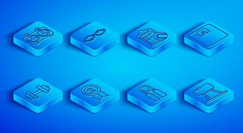 Set line Time chess clock, Glasses for swimming, Checklist clipboard and tennis Illustrazione stock