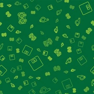 Set line Time chess clock, Bathroom scales and Whistle on seamless pattern... Illustrazione stock