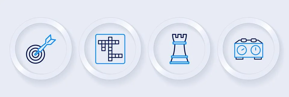 Set line Time chess clock, Chess, Crossword and Classic dart board and arro.. Stock Illustration