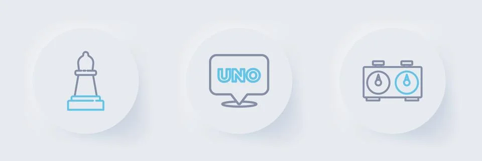 Set line Time chess clock, Uno card game and Chess icon. Vector Stock Illustration