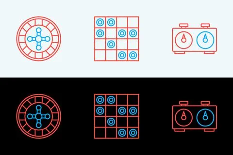 Set line Time chess clock, Casino roulette wheel and Board game of checkers.. Stock Illustration