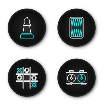 Set line Time chess clock, Tic tac toe game, Backgammon board and Chess ico.. Stock Illustration