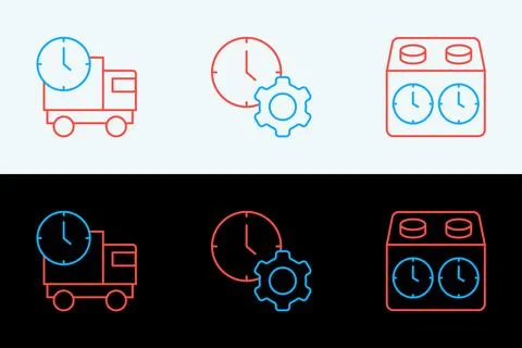Set line Time chess clock, Delivery truck and time and management icon. Vecto Illustrazione stock