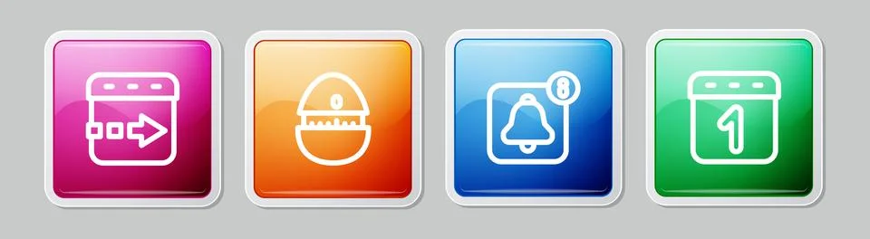 Set line Time flies on the clock, Kitchen timer, Alarm app mobile and Calendar Stock Illustration