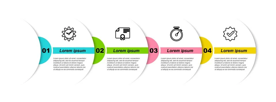 Set line Time Management, Certificate template, Stopwatch and Approved and ch Illustrazione stock