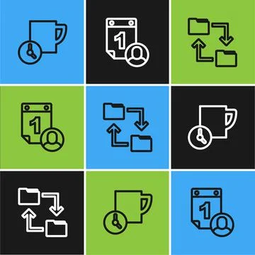 Set line Time management, Cloud storage document folder and icon. Vector Stock Illustration