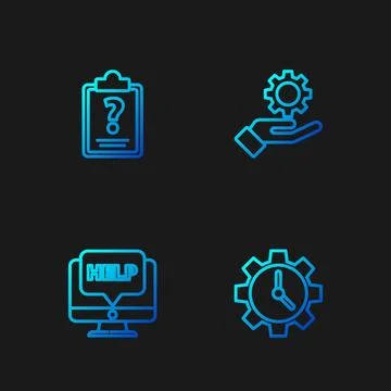 Set line Time Management, Computer monitor and help, Clipboard with question 库存插图