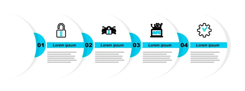 Set line Time Management, Computer api interface, Cyber security and Open p.. Illustrazione stock