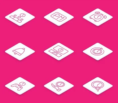 Set line Time Management, Day time, Alarm clock, Ringing bell, Smart Tv, Cl.. Stock Illustration
