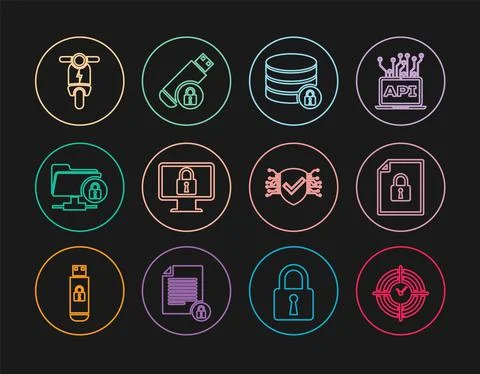 Set line Time Management, Document and lock, Server security with, Lock on Stock Illustration