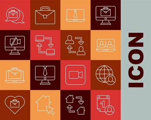 Set line Time management, Freelancer, Video chat conference, Online working Stock Illustration