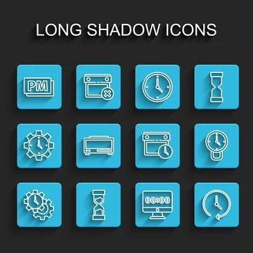 Set line Time Management, Old hourglass, Clock PM, on monitor, Digital alarm Stock Illustration