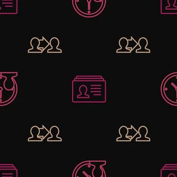 Set line Time Management, Project team base and Resume on seamless pattern Stock Illustration