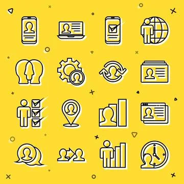 Set line Time Management, Resume, Smartphone, Head hunting, Project team ba.. Stock Illustration