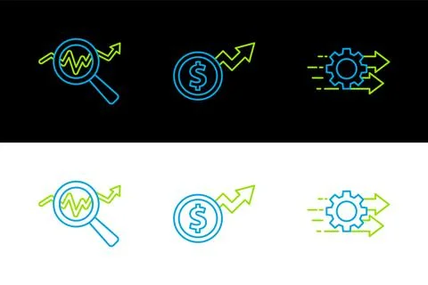 Set line Time management, Search data analysis and Financial growth dollar .. Illustrazione stock