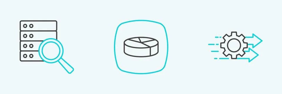 Set line Time management, Server and Pie chart infographic icon. Vector 스톡 일러스트