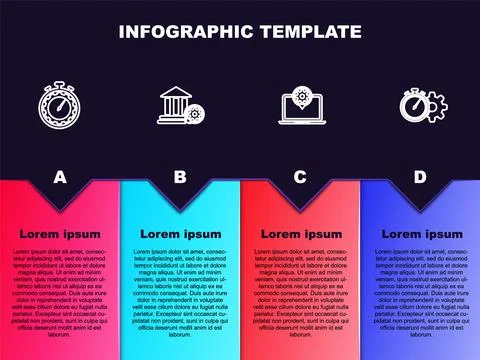 Set line Time management setting, Bank building, Laptop and . Business Illustrazione stock