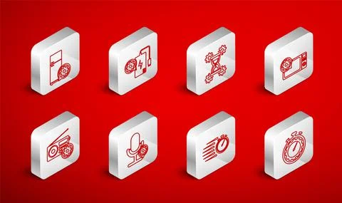 Set line Time management setting, Power bank, Hourglass, Microwave oven Stock Illustration