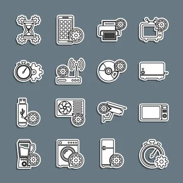 Set line Time management setting, Microwave oven, Toaster, Printer, Router and Stock Illustration