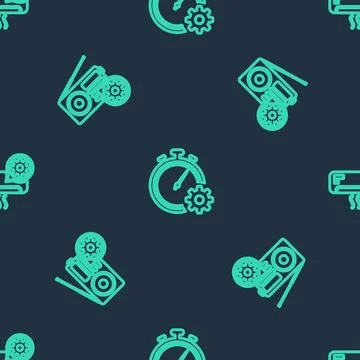 Set line Time management setting, Radio and Air conditioner on seamless patte Stock Illustration