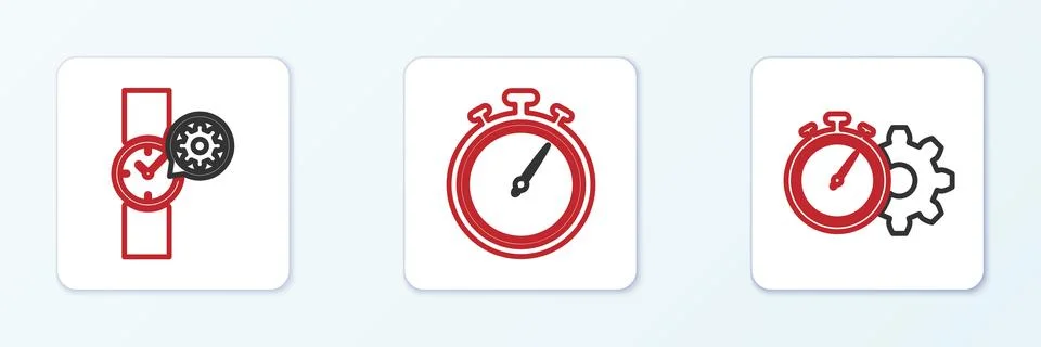Set line Time management setting, Wrist watch and Stopwatch icon. Vector Stock Illustration