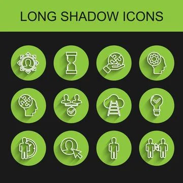 Set line Time Management, User of man in business suit, Project team base, Light Ilustração Stock