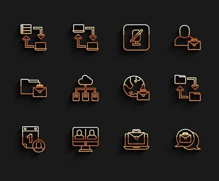 Set line Time management, Video chat conference, Online working, Cloud stor.. Illustrazione stock