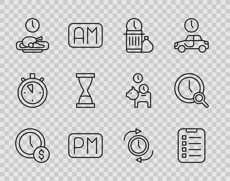 Set line Time is money To do list or planning Waste of time Day Food Old hour Stock Illustration