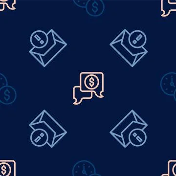 Set line Time is money, Envelope and Business negotiations on seamless pattern 스톡 일러스트