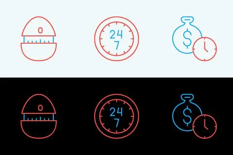 Set line Time is money, Kitchen timer and Clock 24 hours icon. Vector Illustrazione stock