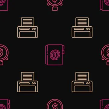 Set line Time is money, Printer and Address book on seamless pattern. Vector Stock Illustration