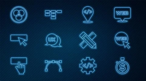 Set line Time is money, Web and graphic design, Front end development, UI or UX Stock Illustration