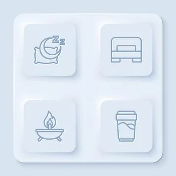 Set line Time to sleep, Big bed, Aroma candle and Glass with water. White s.. Stock Illustration