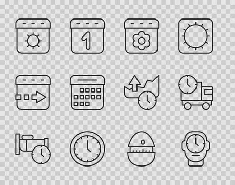 Set line Time to sleep, Clock, Calendar spring, summer, Kitchen timer and D.. イラスト素材