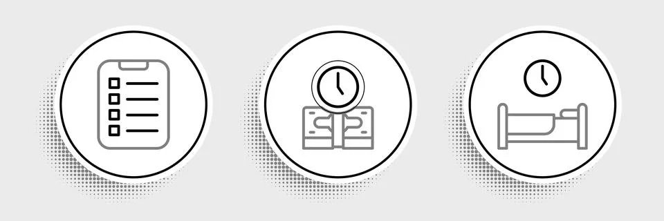 Set line Time to sleep, To do list or planning and money icon. Vector イラスト素材