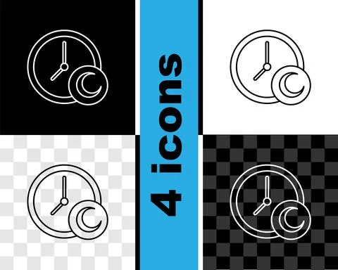 Set line Time to sleep icon isolated on black and white, transparent background Illustrazione stock