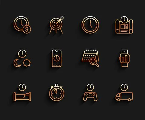 Set line Time to sleep, Stopwatch, is money, Gamepad of time, Delivery, Alarm イラスト素材