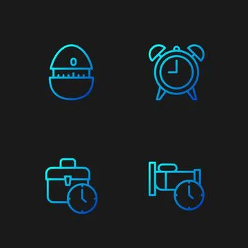 Set line Time to sleep, Work time, Kitchen timer and Alarm clock. Gradient color Stock Illustration
