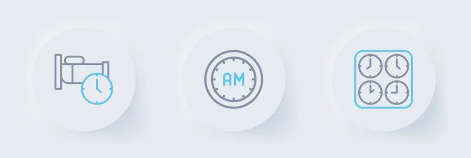 Set line Time zone clocks, Morning time and to sleep icon. Vector Stockillustratie