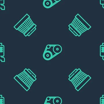 Set line Timing belt kit, Car air filter and muffler on seamless pattern. Vector イラスト素材