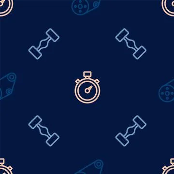 Set line Timing belt kit, Chassis car and Stopwatch on seamless pattern. Vector Stock Illustration