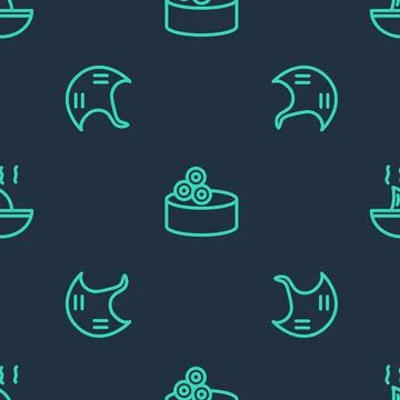 Set line Tin can with caviar, Stingray and Shark fin soup on seamless pattern 스톡 일러스트