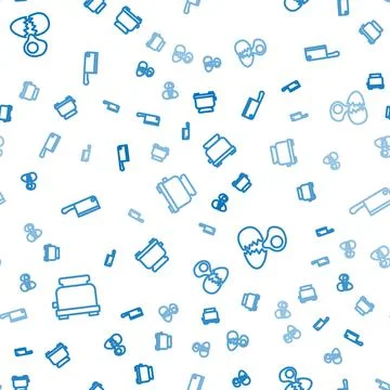 Set line Toaster, Broken egg and Meat chopper on seamless pattern. Vector Stock Illustration