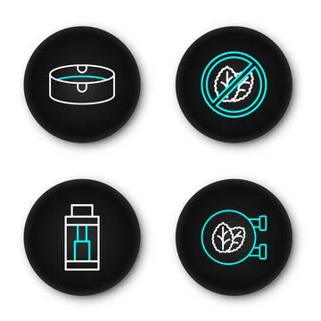 Set line Tobacco leaf shop, Vape mod device, No tobacco and Ashtray icon. V.. Stock Illustration