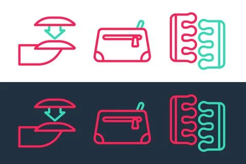 Set line Toe separator for pedicure, False nails and Cosmetic bag icon. Vector Stock Illustration